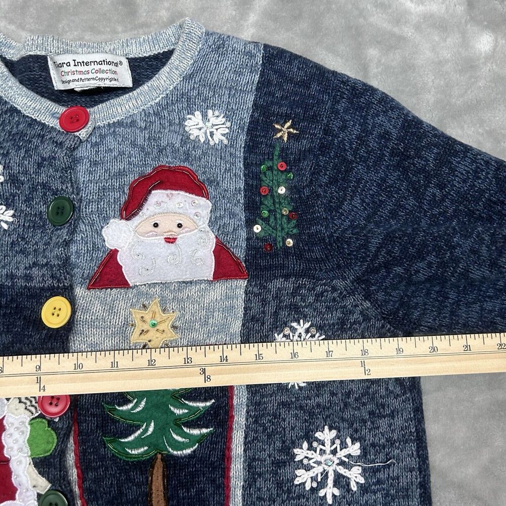 Vtg Tiara International Christmas Sweater Women Button Cardigan holiday party - Picture 11 of 13